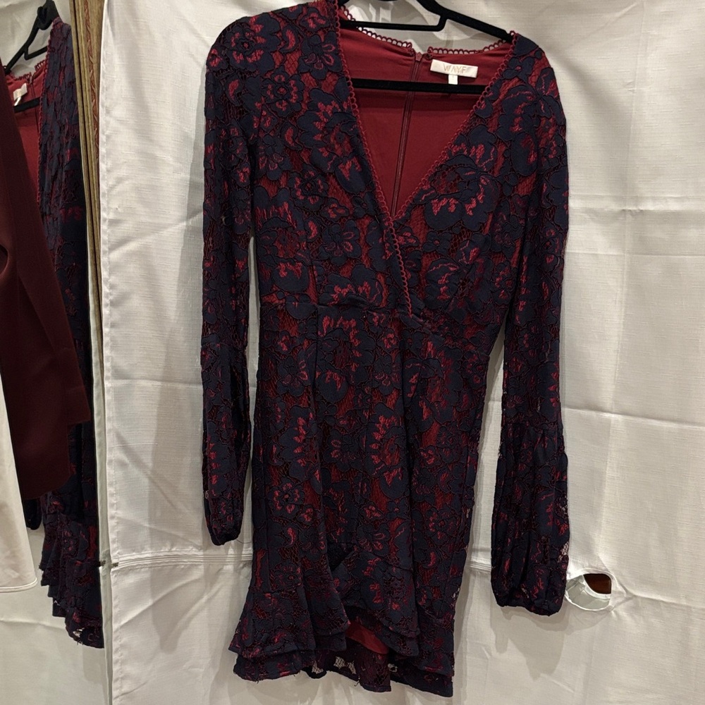Elegant Lace V-Neck Dress in Red and Black